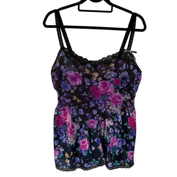 Feather Bed Intimate Lace Sheer Blouse Plus Size 1X Colorful Floral Sleeveless - Picture 1 of 8